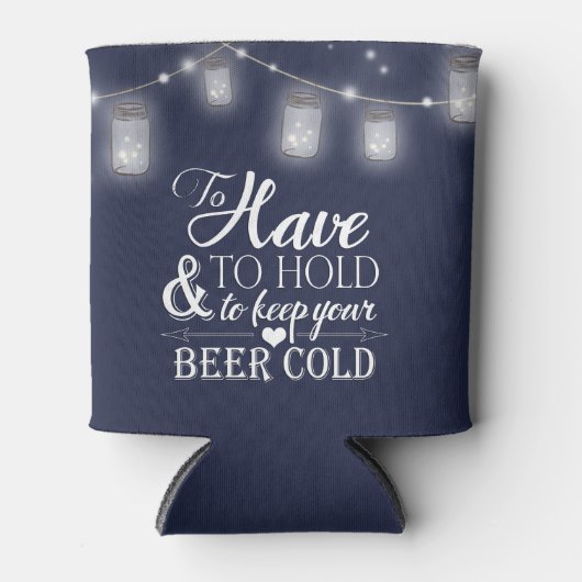 Mason Jar String Lights Navy Blue Wedding Bier Blikjeskoeler (Voorkant)