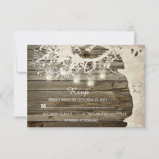 Mason Jar String Lights Rustic Barn Wood RSVP Kaartje (Voorkant)
