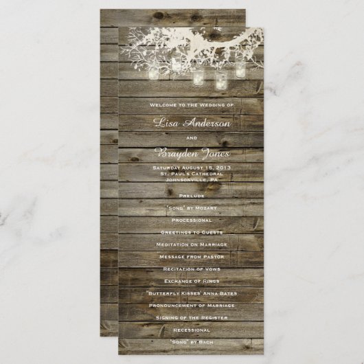 Mason Jar String Lights Rustic Tree Program Programma (Voorkant / Achterkant)