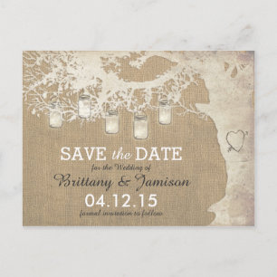 Mason Jar String Lights Rustic Tree Save the Date Aankondigingskaart