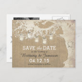 Mason Jar String Lights Rustic Tree Save the Date Aankondigingskaart (Voorkant / Achterkant)