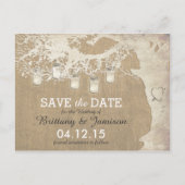 Mason Jar String Lights Rustic Tree Save the Date Aankondigingskaart (Voorkant)