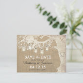 Mason Jar String Lights Rustic Tree Save the Date Aankondigingskaart (Staand voorkant)