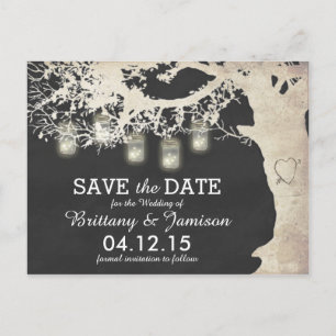 Mason Jar String Lights Rustic Tree Save the Date Aankondigingskaart