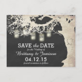 Mason Jar String Lights Rustic Tree Save the Date Aankondigingskaart (Voorkant)