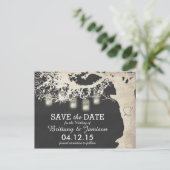 Mason Jar String Lights Rustic Tree Save the Date Aankondigingskaart (Staand voorkant)