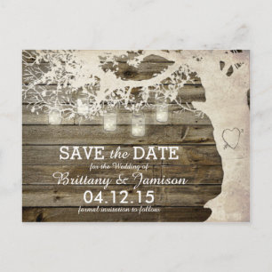 Mason Jar String Lights Rustic Tree Save the Date Aankondigingskaart