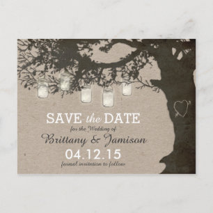 Mason Jar String Lights Rustic Tree Save the Date Aankondigingskaart