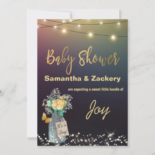 *~* Mason Jar String Lights Rustiek Baby shower Kaart (Voorkant)