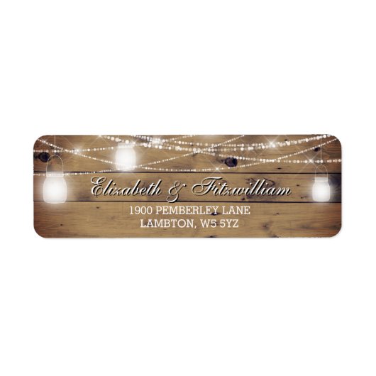 Mason Jar String Lights Rustiek Hout Land Etiket (Voorkant)