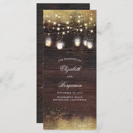 Mason Jar String Lights Rustieke Trouwprogramma's Programma (Voorkant / Achterkant)