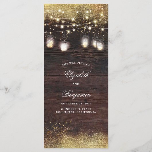 Mason Jar String Lights Rustieke Trouwprogramma's Programma (Voorkant)