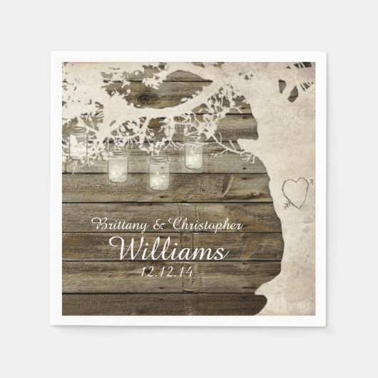 Mason Jar String Lights Tree Barn Wood Servetten (Voorkant)