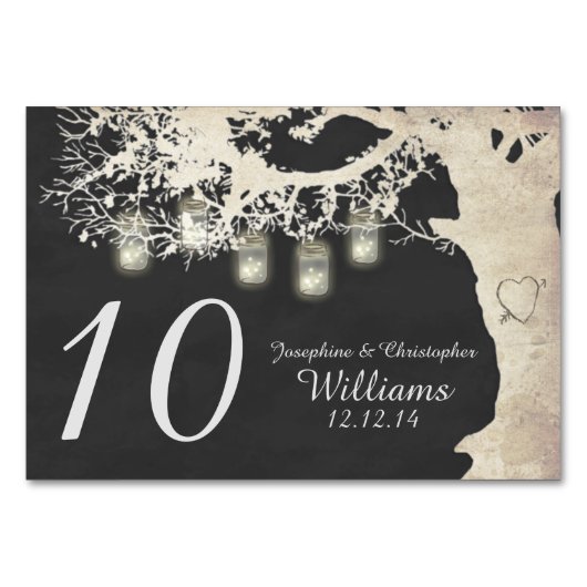 Mason Jar String Lights Tree Chalk Table Number Kaart (Voorkant)