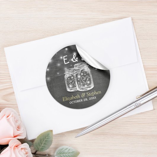 Mason Jar String Lights Wedding Favor Dank je Ronde Sticker