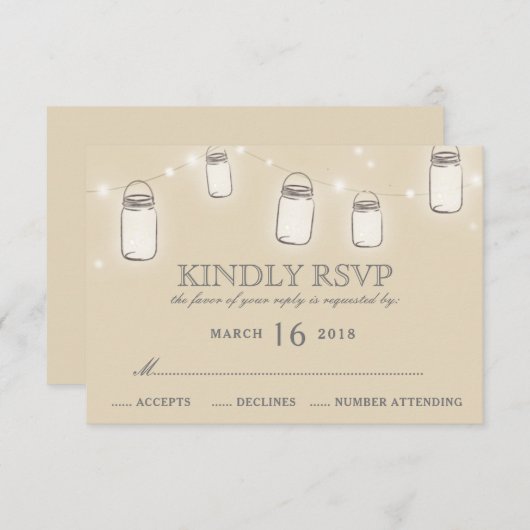 Mason Jar String lumières Blush rose mariage RSVP (Devant / Derrière)