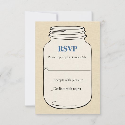Mason Jar Style 2 Mariage RSVP - Bleu (Devant)