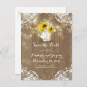 Mason Jar Sunflower Bouquet Rustic Save the Date Aankondigingskaart (Voorkant / Achterkant)