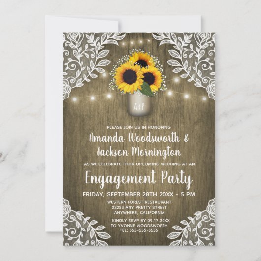 Mason Jar Sunflower Invitations de la partie d'eng (Devant)