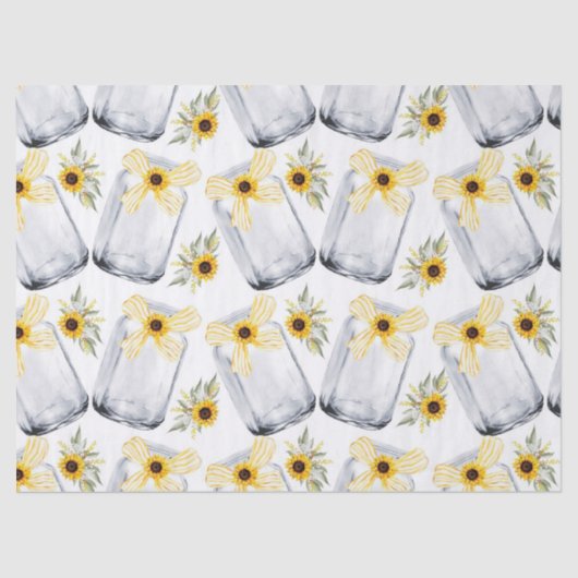 Mason Jar Sunflower Rustic Flower Tissue Paper Tissuepapier (Voorkant)
