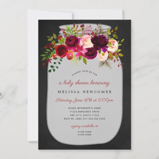 Mason jar tchalkboard invitation douche bébé (Devant)