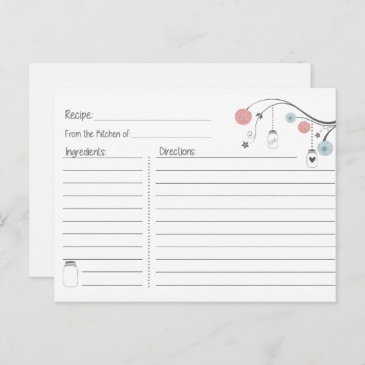 Mason Jar Tree Recipe Card Uitnodiging Briefkaart (Voorkant / Achterkant)