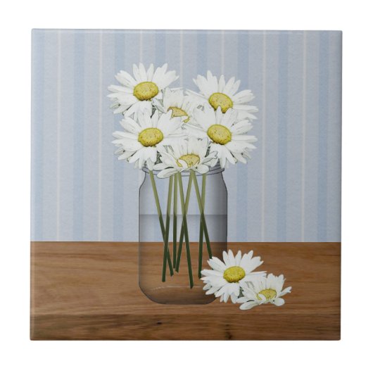 Mason Jar van Daisies Tegel Tegeltje (Voorkant)