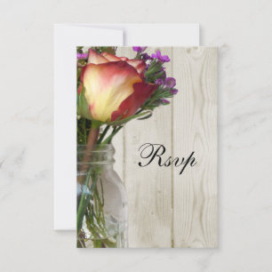 Mason Jar w/Roos en wilde bloemen RSVP Kaartje