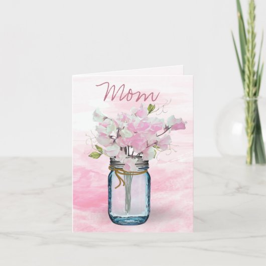 MASON JAR WATERVERF PINK SWEET PEAS Moederdag Kaart (Voorkant)