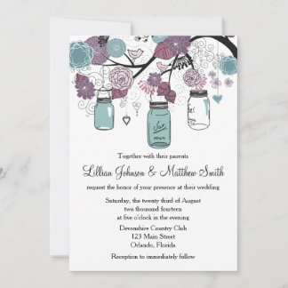 Mason Jar Wedding Invitation - Paarse en blauw Kaart