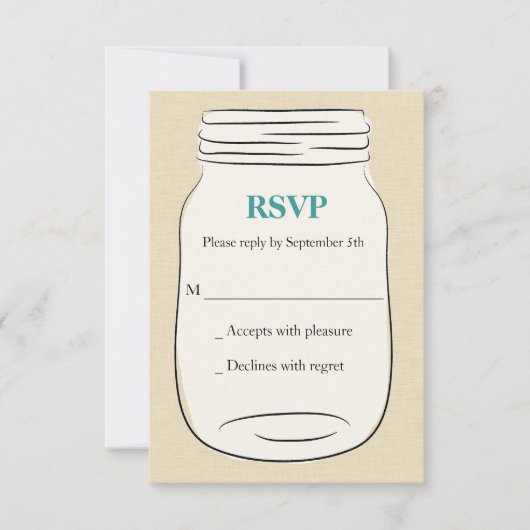 Mason Jar Wedding RSVP - Turquoise (Devant)