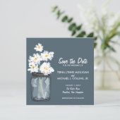 Mason Jar & White Daisies Save the Date (Staand voorkant)