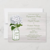 Mason Jar & White Hydrangea Chic Grey Verloving Kaart (Achterkant)