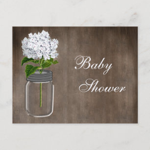 Mason Jar & White Hydrangea Rustic Baby shower Kaart