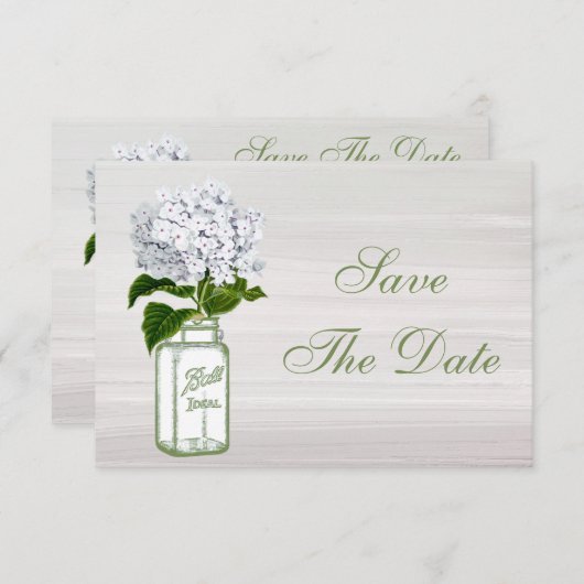 Mason Jar & White Hydrangea Save the Date Wedding (Voorkant / Achterkant)