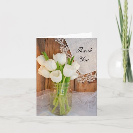 Mason Jar White Tulips Barn Mariage Merci Note (Devant)