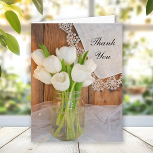 Mason Jar White Tulips Barn Wedding Thank You Note Bedankkaart