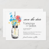  Mason Jar & Wild Flowers Save the Date (Voorkant / Achterkant)
