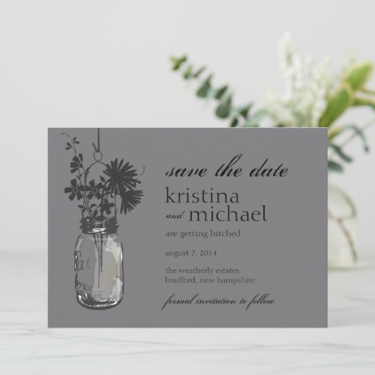 Mason Jar & Wild Flowers Save the Date (Staand voorkant)
