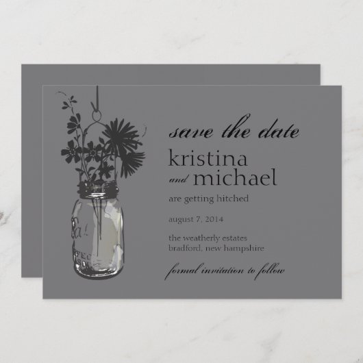 Mason Jar & Wild Flowers Save the Date (Voorkant / Achterkant)