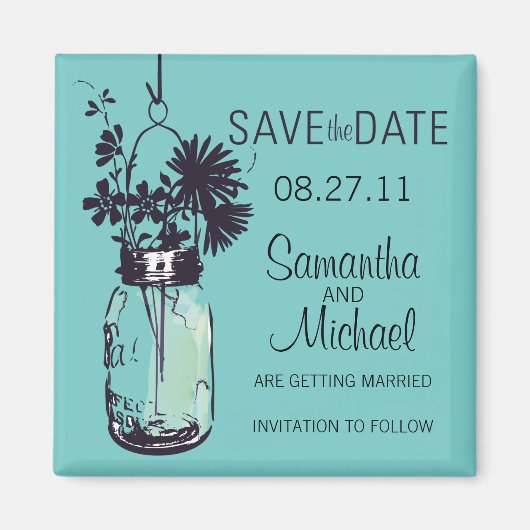 Mason Jar & Wild Flowers Save the Date Magneet (Voorkant)