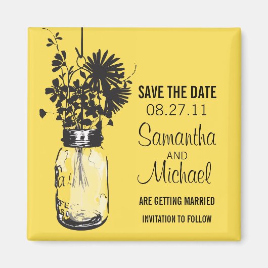 Mason Jar & Wild Flowers Save the Date Magneet (Voorkant)