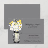Mason Jar Wilde Madeliefjes & Billy Balls RSVP Kaartje (Voorkant / Achterkant)