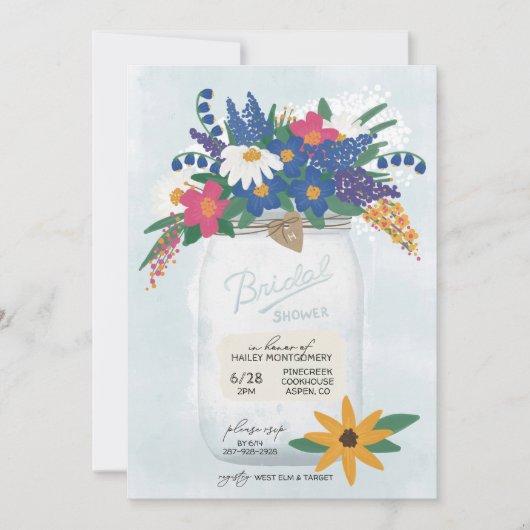 Mason Jar & Wildflower Bridal Shower Invitation Kaart (Voorkant)