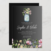 Mason Jar Wildflower Rustic Country Black Wedding Kaart (Voorkant / Achterkant)