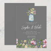 Mason Jar Wildflower Rustic Country Gray Wedding Kaart (Voorkant / Achterkant)