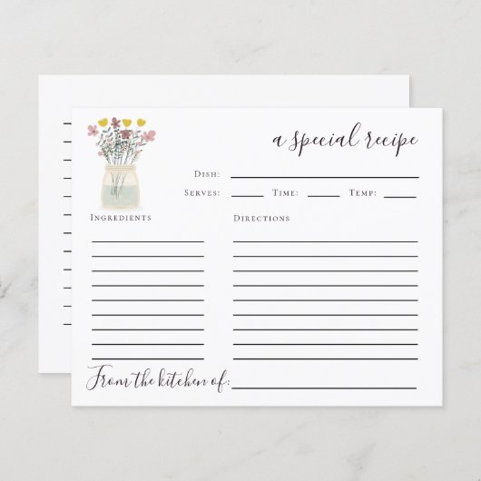 Mason Jar Wildlowers Vrijgezellenfeest Recipe Kaar (Voorkant / Achterkant)