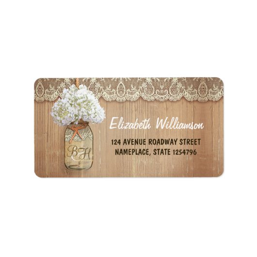 Mason Jar Wit Hydrangea Bruiloft Etiket (Voorkant)