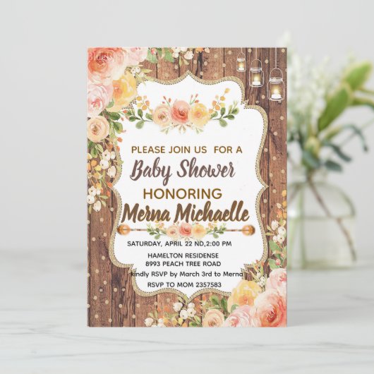 Mason Jar with a rustic flowers invitation (Debout devant)