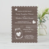 Mason Jar Wood Grain bruiloft uitnodigingen (Staand voorkant)